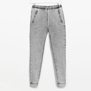 ZARA gray bone acid wash baggy denim print jogger leggings NWT